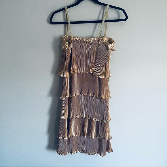 Pierre Marie Women's Gold Tank Top Layered Cocktail Mini Dress Size Medium - Picture 8 of 12